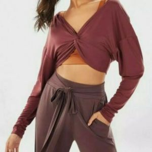 Fabletics Top | Fabletics Crop Hoodie with Front Twist | Color Burgundy XS